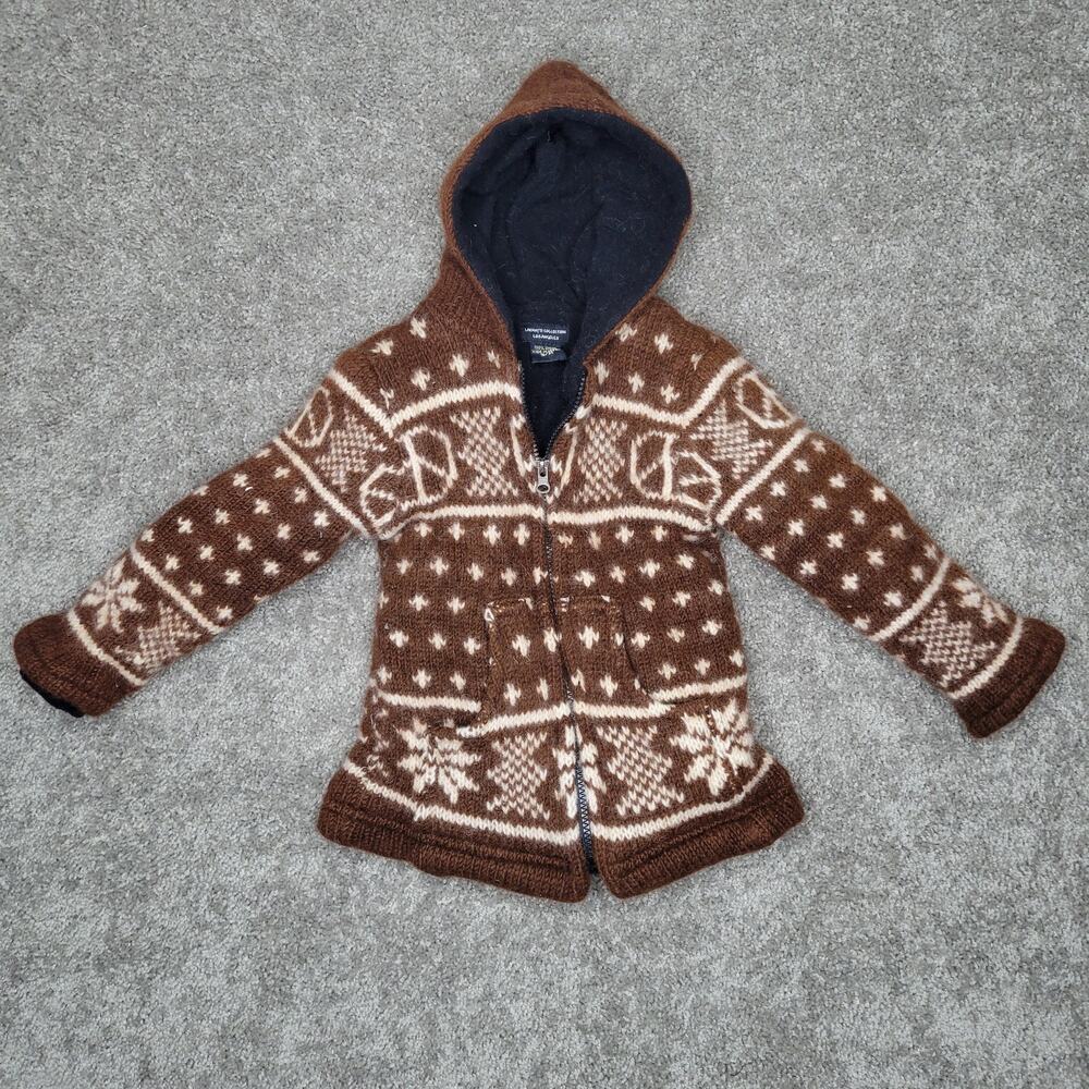Lakhays Collection Brown Fleece Lined Snowflake Nepalese Wool Girls Jacket S/M